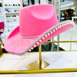 -SOLD-Pink cowgirl hat with pearls and rhinestones.